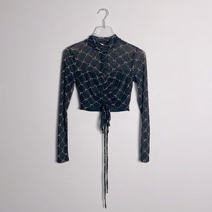 🍉10 for $15 🍉 Mesh crop top long sleeve bottom double lined geometric wrap waist